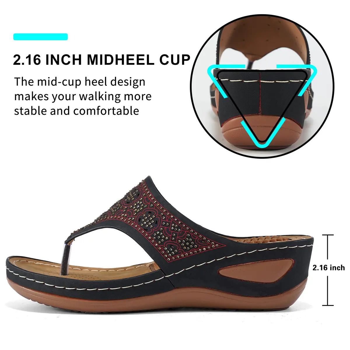 Ecetana Wedge Sandals for Women Comfortable Casual Stylish Flip Flops | 2.16 Inch Heel - view 5