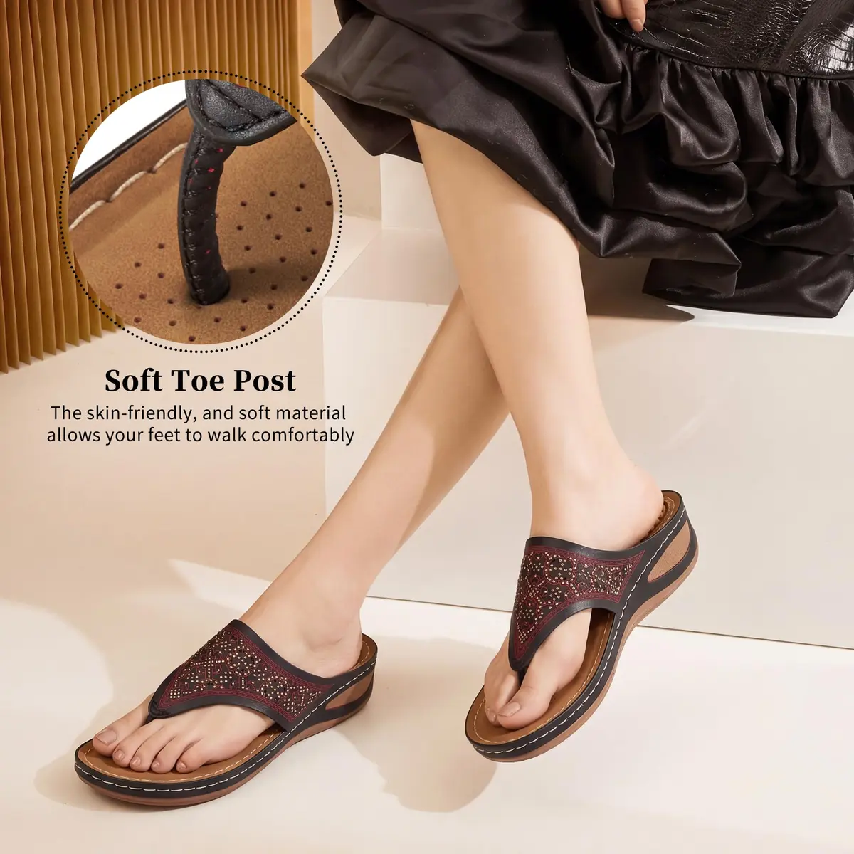 Ecetana Wedge Sandals for Women Comfortable Casual Stylish Flip Flops | 2.16 Inch Heel - view 6