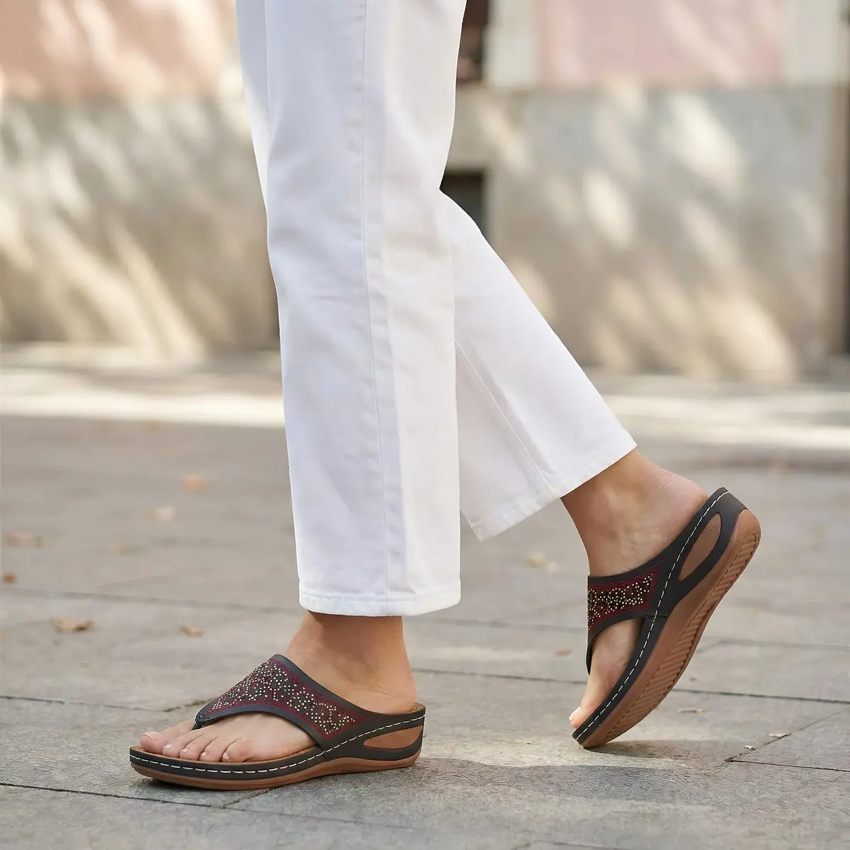 Ecetana Wedge Sandals for Women Comfortable Casual Stylish Flip Flops | 2.16 Inch Heel - view 3