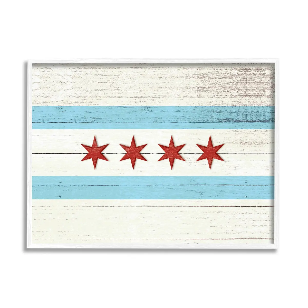 Stupell Industries Chicago Flag Distressed Cityscape 11 x 14 Inch Framed Giclée Print | Coastal White Textured - main product image