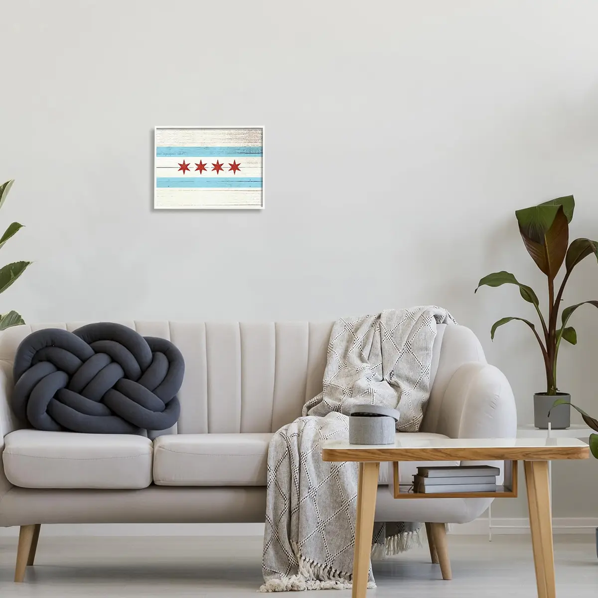 Stupell Industries Chicago Flag Distressed Cityscape 11 x 14 Inch Framed Giclée Print | Coastal White Textured - view 2