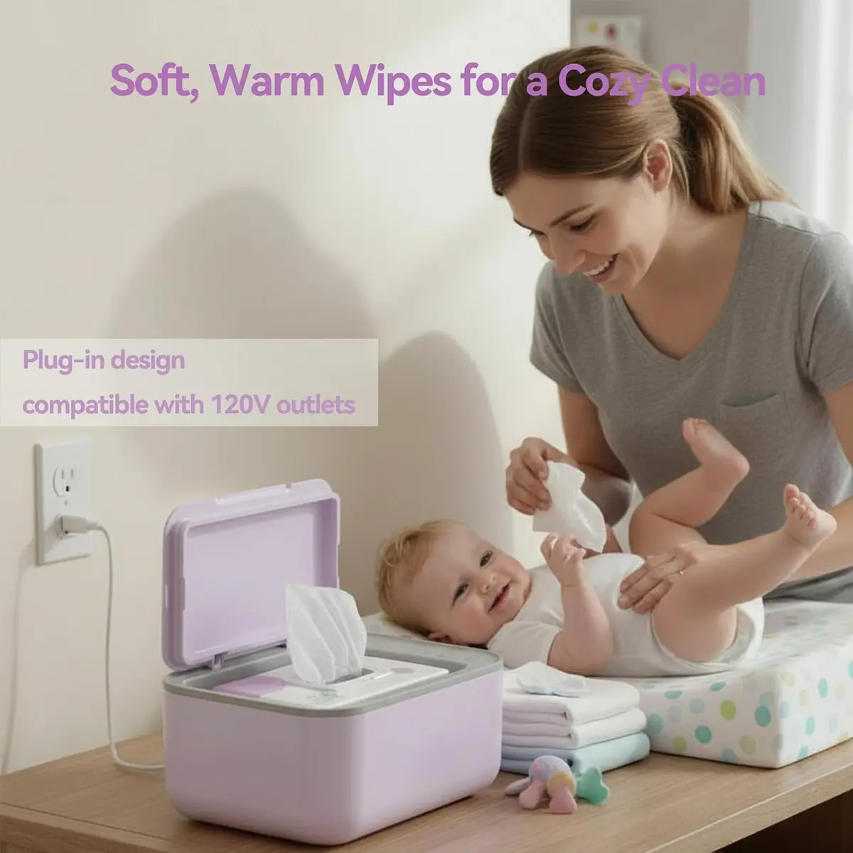 Chefhandy Large Capacity Baby Wipe Warmer with Surround Heating, Purple | 100-Wipe Capacity, 3 Temperature Settings - view 7