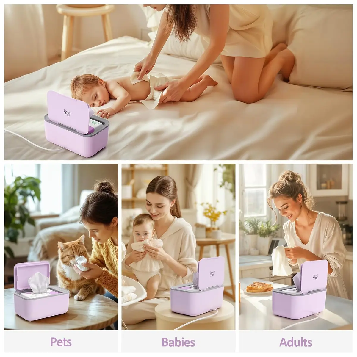 Chefhandy Large Capacity Baby Wipe Warmer with Surround Heating, Purple | 100-Wipe Capacity, 3 Temperature Settings - view 3