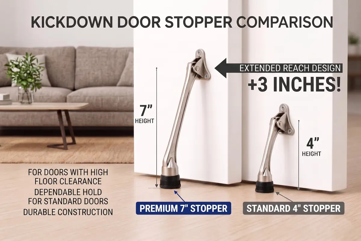 HOME&I 7-Inch Kick Down Door Stopper with Leaf Spring & Non-Slip Rubber Foot, Satin Nickel | Extended Reach Door Holder for Wood, Tile, Carpet & Concrete Floors - view 5