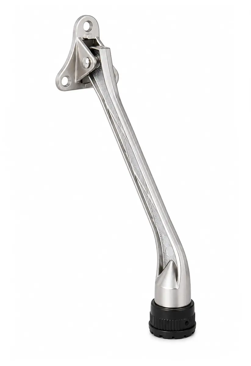 HOME&I 7-Inch Kick Down Door Stopper with Leaf Spring & Non-Slip Rubber Foot, Satin Nickel | Extended Reach Door Holder for Wood, Tile, Carpet & Concrete Floors - main product image