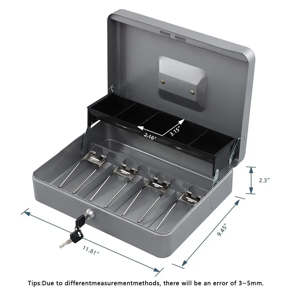 KYODOLED Locking Cash Box with Key Lock, Money Tray, 29.99cm x 24cm x 9cm | Sturdy Steel Construction for Secure Storage - view 3