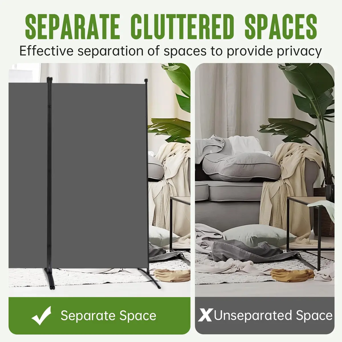 JVVMNJLK 3 Panel Folding Room Divider 102" Wx71.3" Grey | Portable Steel Privacy Screen - view 5