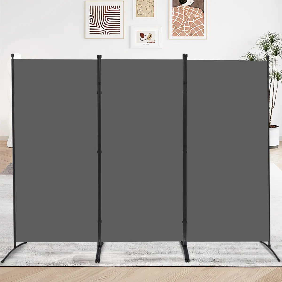 JVVMNJLK 3 Panel Folding Room Divider 102" Wx71.3" Grey | Portable Steel Privacy Screen - view 8