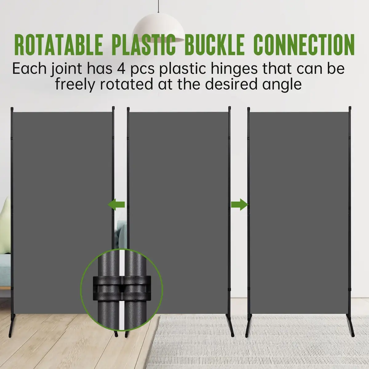 JVVMNJLK 3 Panel Folding Room Divider 102" Wx71.3" Grey | Portable Steel Privacy Screen - view 3