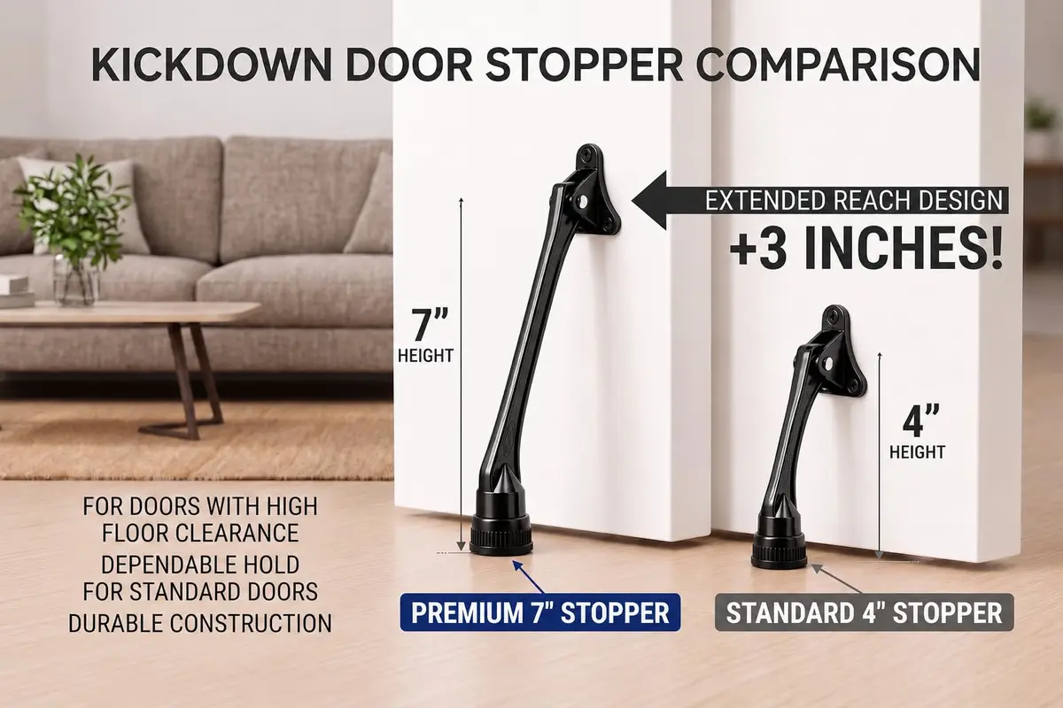 HOME&I 7-Inch Kick Down Door Stopper with Leaf Spring & Non-Slip Rubber Foot, Satin Nickel | Extended Reach Door Holder for Wood, Tile, Carpet & Concrete Floors - view 6