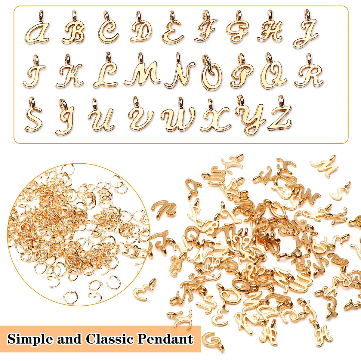 SANNIX Gold Letter Charms & Jump Rings | Alphabet A-Z Pendants for DIY Jewelry Projects - view 3