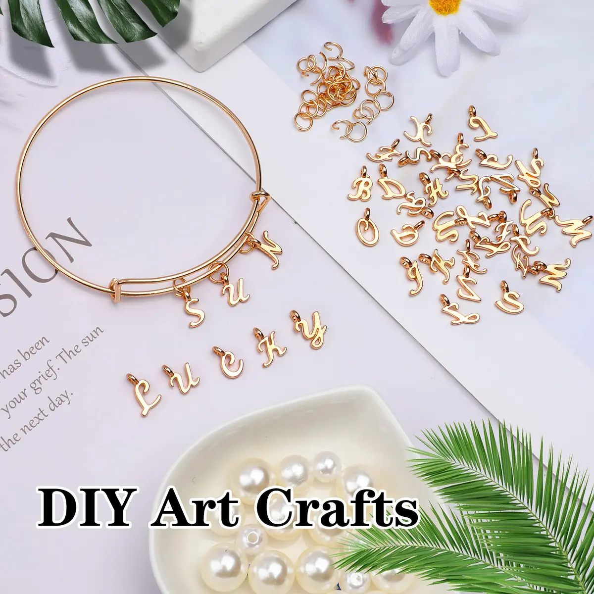 SANNIX Gold Letter Charms & Jump Rings | Alphabet A-Z Pendants for DIY Jewelry Projects - view 4