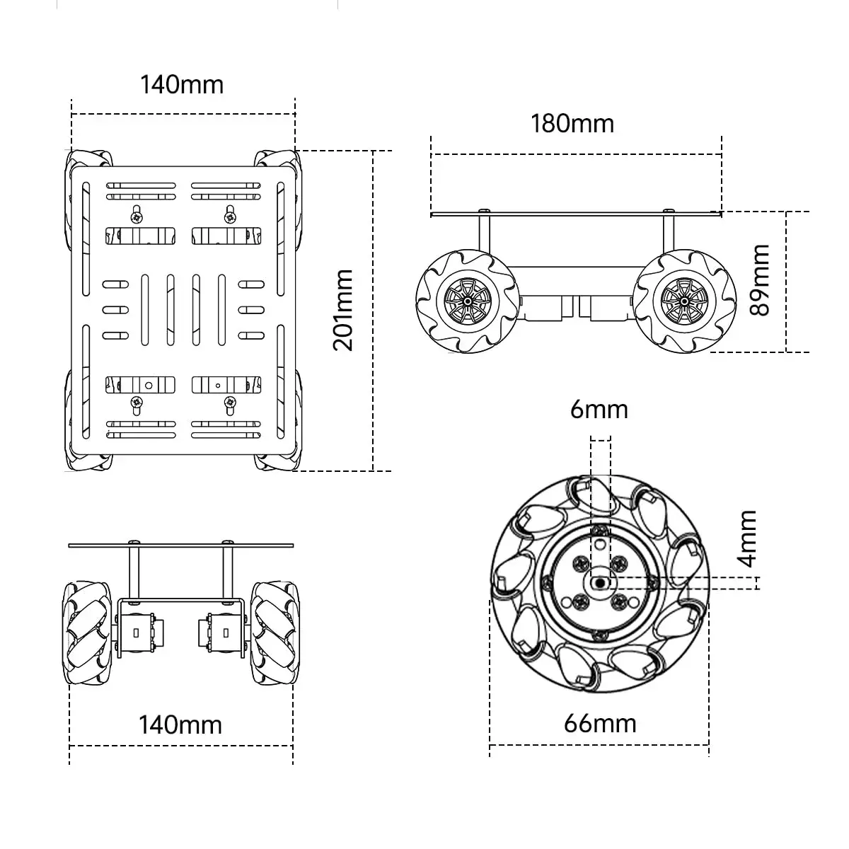LewanSoul Mecanum Robot Chassis Car Kit 180x140x89mm | Aluminum Alloy Frame with 360° Omnidirectional Wheels - view 6