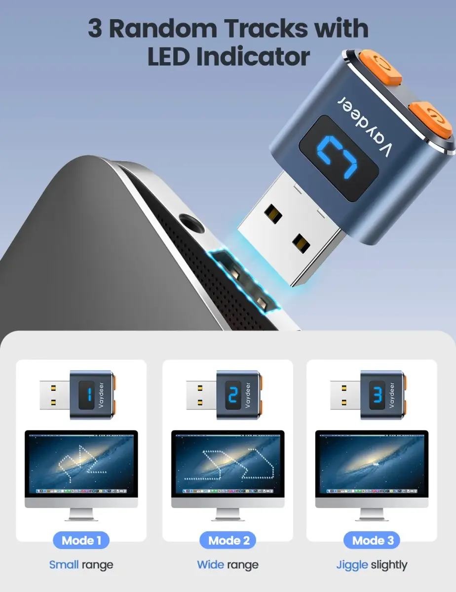 Vaydeer T3s Mouse Jiggler USB Mouse Mover | Undetectable, Aluminum Alloy, 3 Random Tracks - view 3