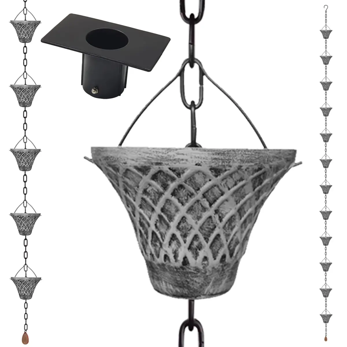 LEPTALINA Bell Iron Rain Chain 2.59m (8.5FT) with Adapter, Gray | Rust-Resistant Garden Decor - main product image