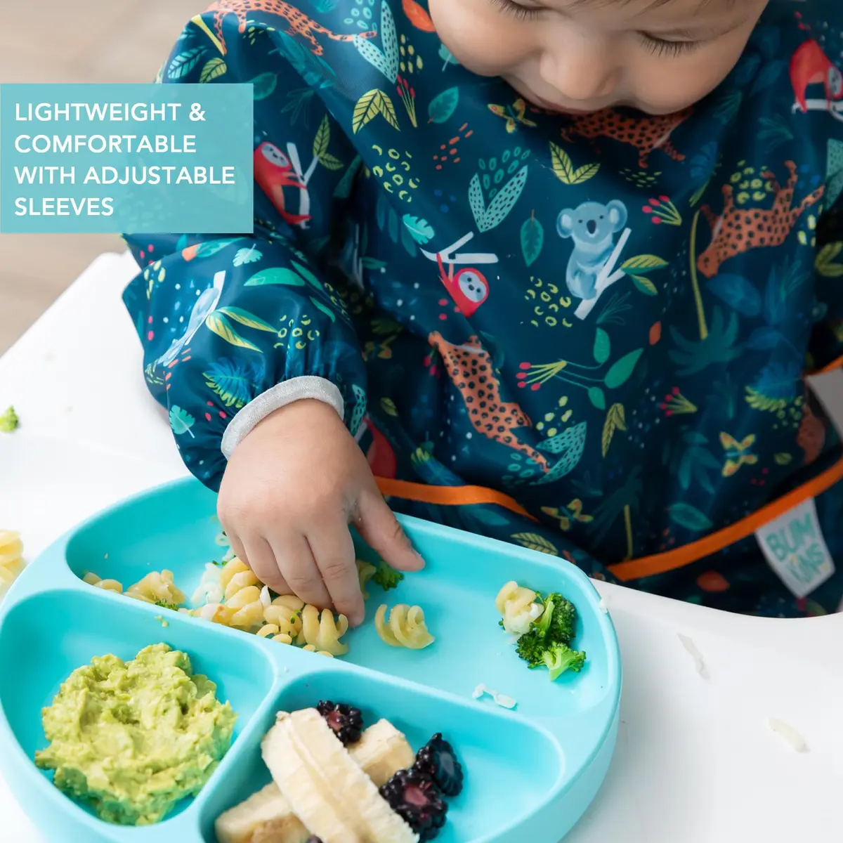 Bumkins Sleeved Bib for Babies 6-24 Months | Waterproof Fabric with Crumb Catcher Pocket, Jungle Print - view 4
