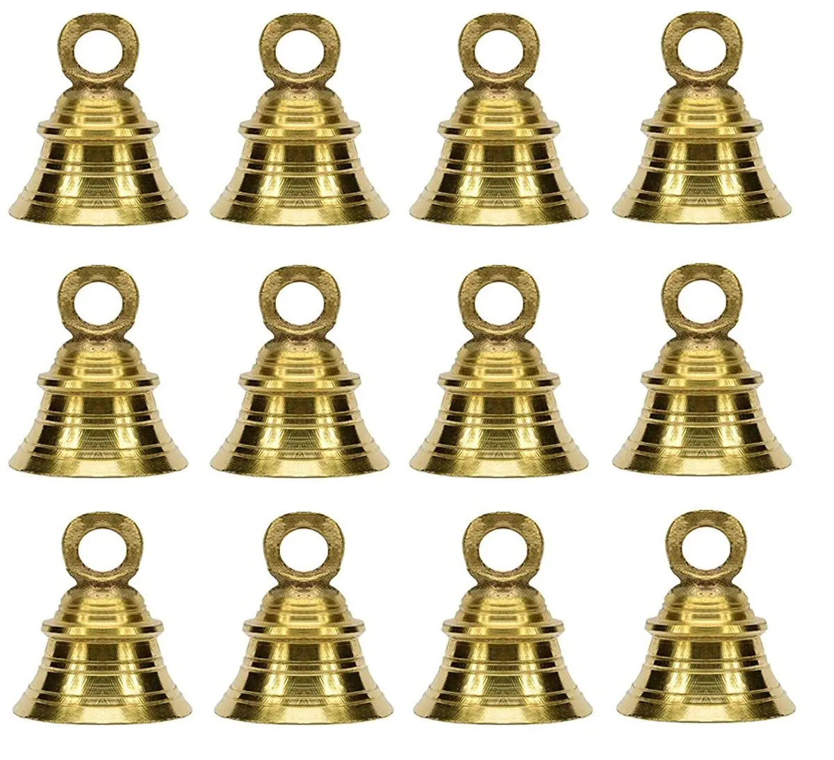 UAPAN Brass Hanging Bell with J-hook 5.08 cm (2 Inch) Pack of 12 | Classic Religious Home Décor - main product image