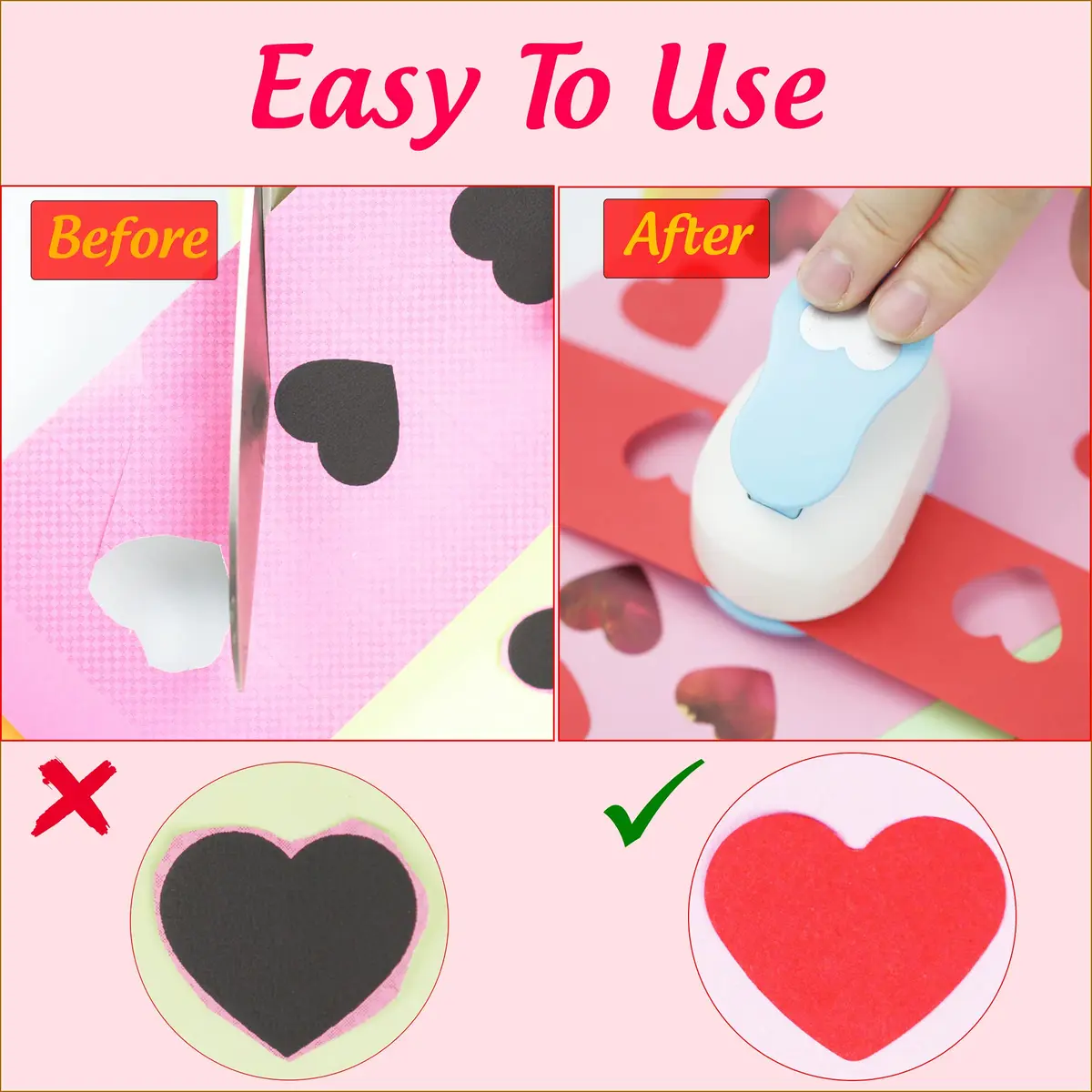 ECOHU Heart Punch for Paper Crafts 1-Inch | Easy Spring-Action Lever for Card Making & Scrapbooking - view 3