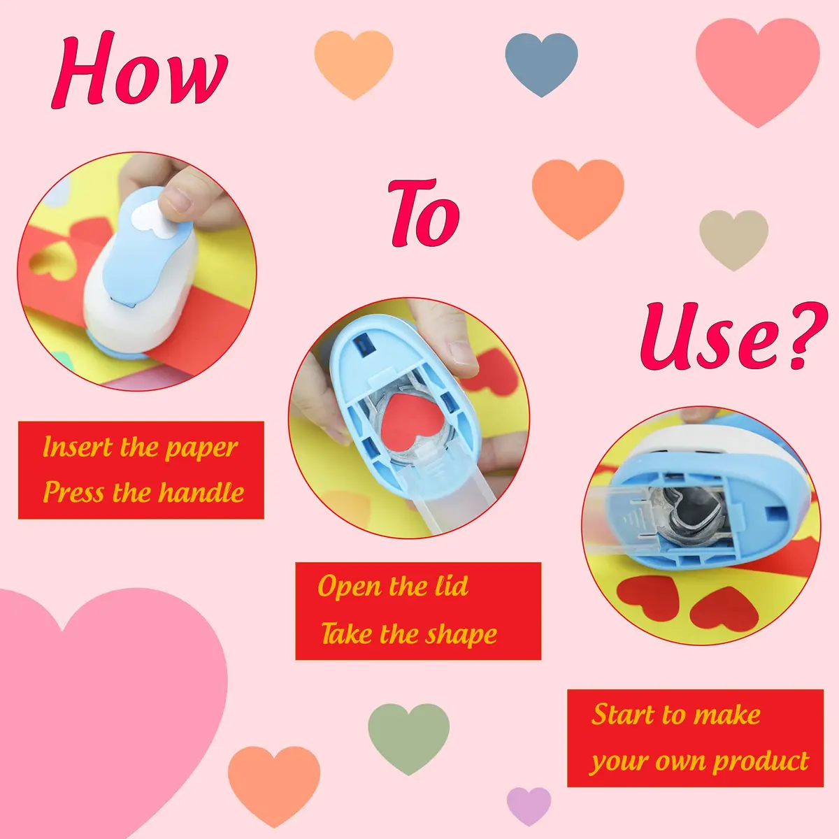 ECOHU Heart Punch for Paper Crafts 1-Inch | Easy Spring-Action Lever for Card Making & Scrapbooking - view 4