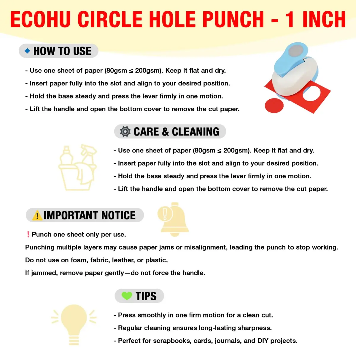 ECOHU 1-Inch Circle Hole Punch | Spring-Action Lever for Crafts, Scrapbooks, Cards (Blue/White) - view 5