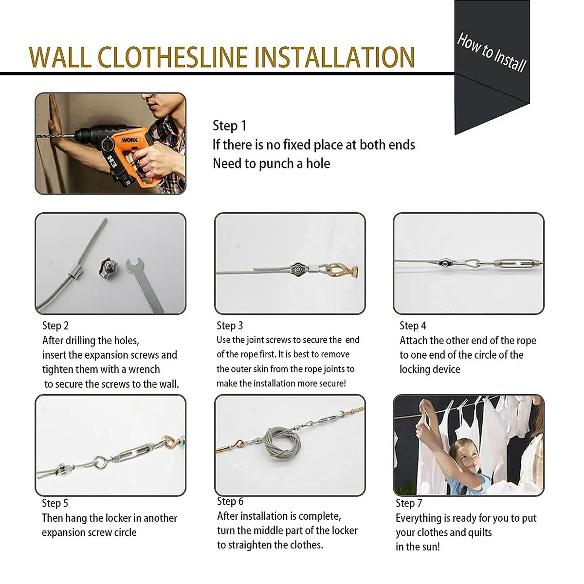 MHY 304 Stainless Steel Clothesline 3.05m (10ft) | Heavy Duty, Rust-Resistant, Windproof Wire Rope for Outdoor Drying - view 5