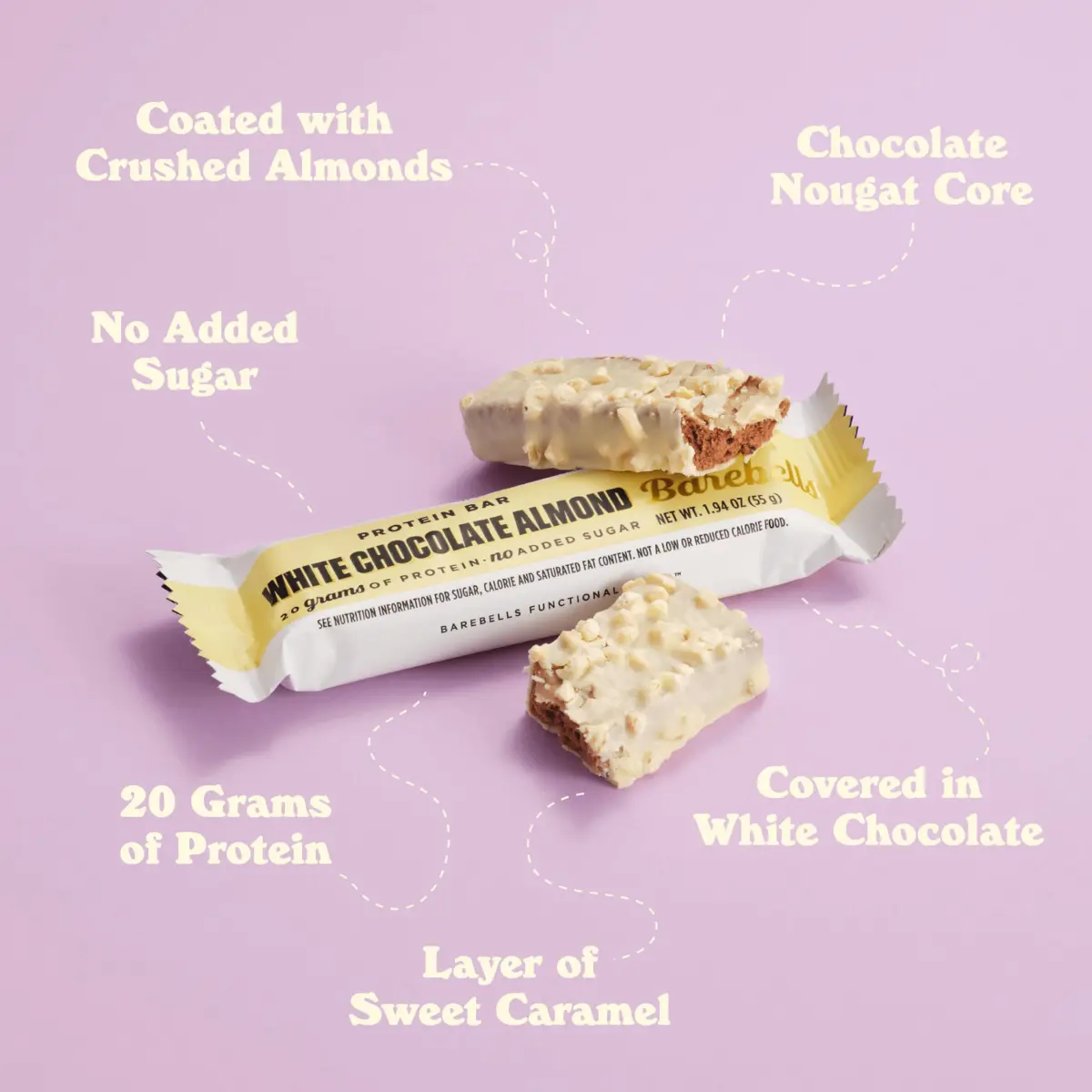 BAREBELLS White Chocolate Almond Protein Bars 24 Count | Chocolate Protein Bar - view 4