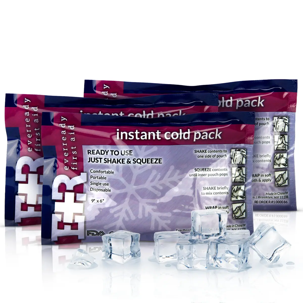 Ever Ready First Aid Disposable Instant Cold Compress Pack 3 Count (1.25" x 5" x 8") | Instant Relief for Injuries, Swelling & Pain - main product image