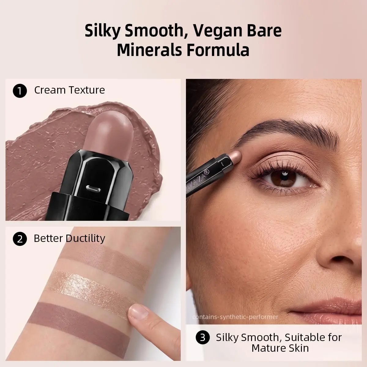 LUXAZA 3 Pcs Cream Eyeshadow Stick Set Champagne Nude Brown Neutral | Blendable Eye Makeup for Beginners - view 5