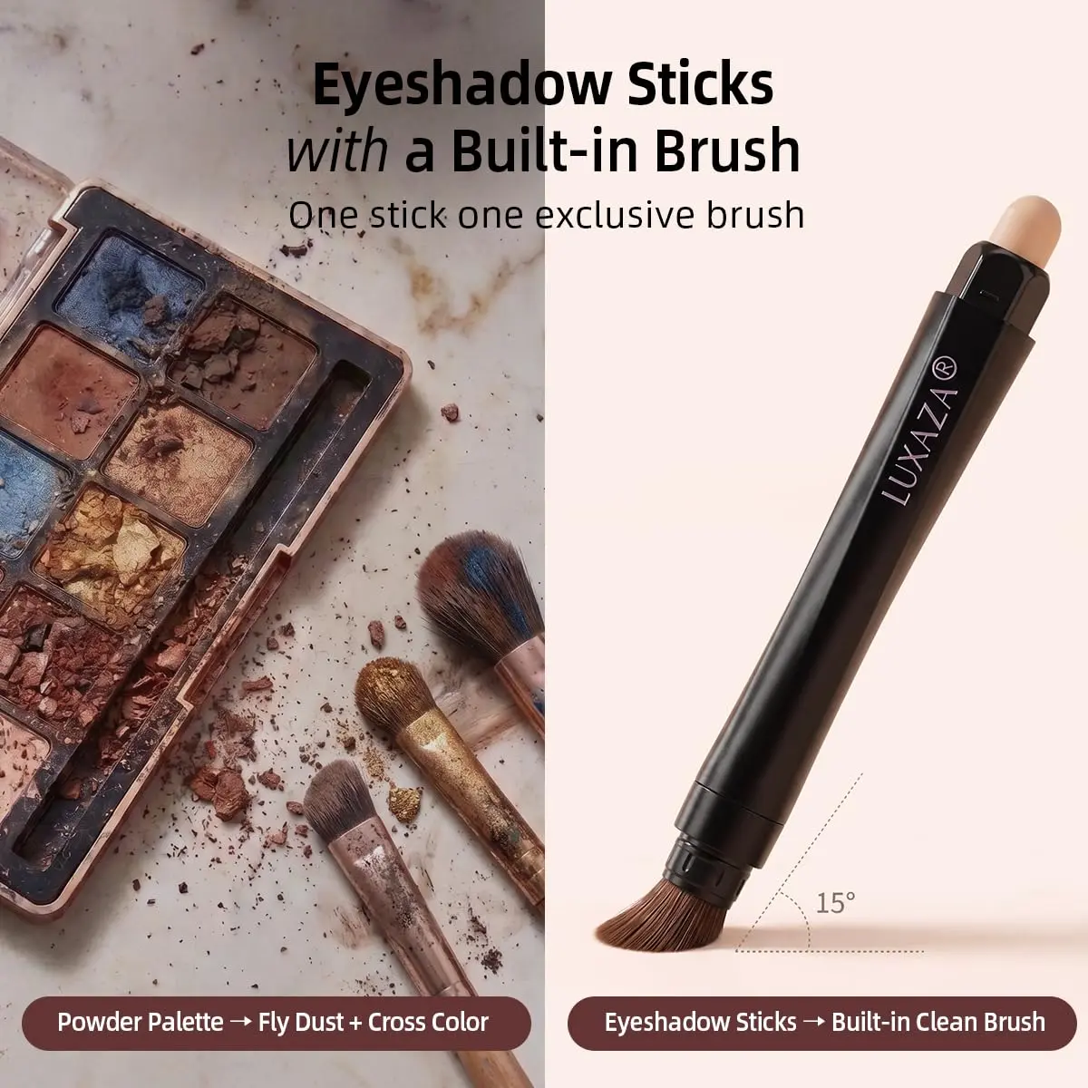 LUXAZA 3 Pcs Cream Eyeshadow Stick Set Champagne Nude Brown Neutral | Blendable Eye Makeup for Beginners - view 6