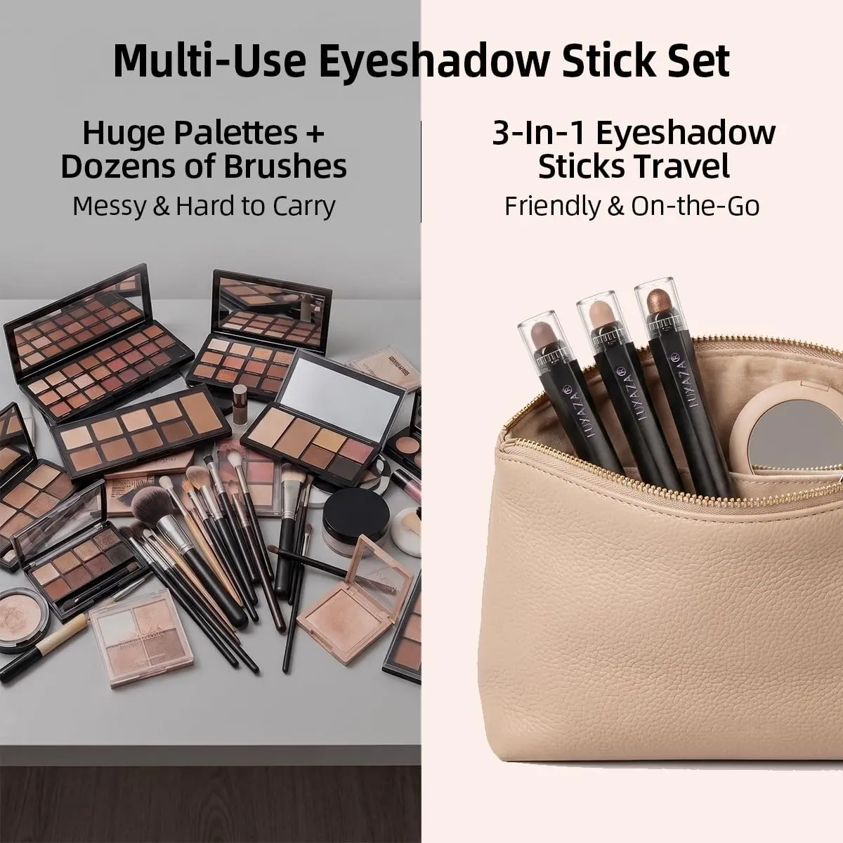 LUXAZA 3 Pcs Cream Eyeshadow Stick Set Champagne Nude Brown Neutral | Blendable Eye Makeup for Beginners - view 7