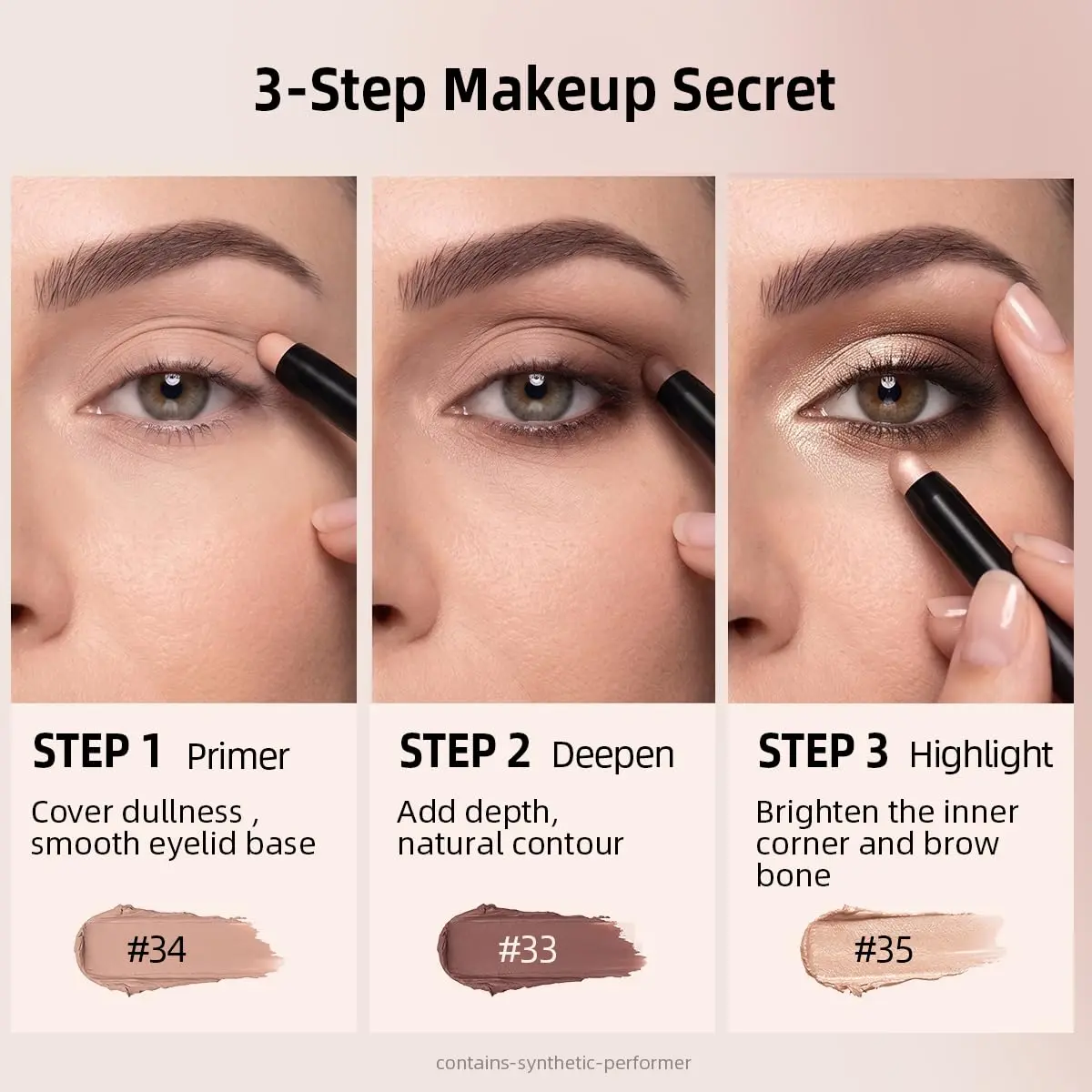 LUXAZA 3 Pcs Cream Eyeshadow Stick Set Champagne Nude Brown Neutral | Blendable Eye Makeup for Beginners - view 2