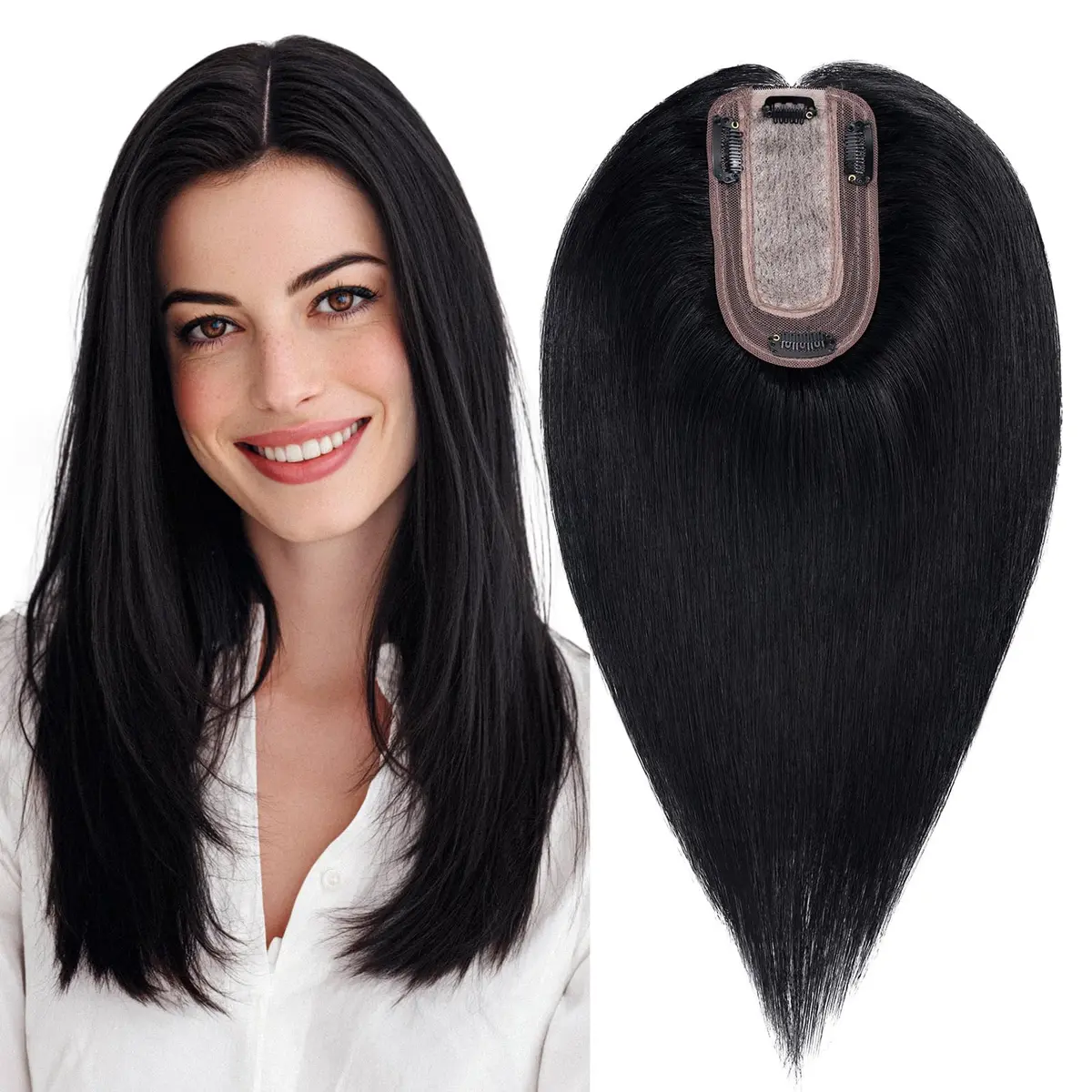 MY-LADY Real Human Hair Topper for Women 7 x 13cm Silk Base 10" Jet Black | Natural, Breathable & Secure - main product image