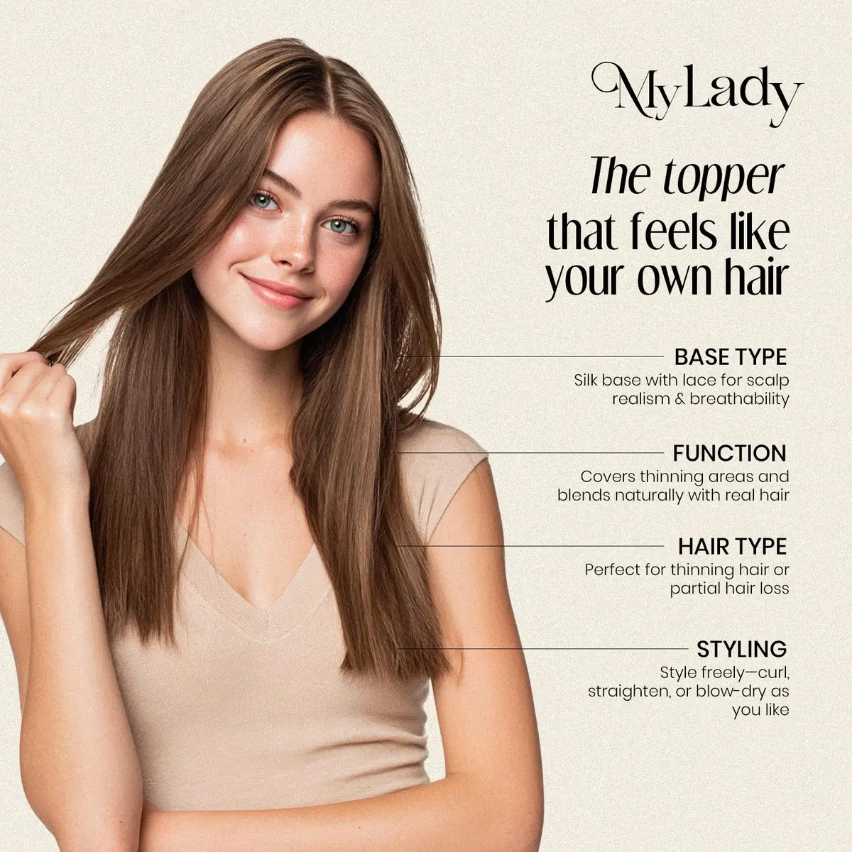 MY-LADY Real Human Hair Topper for Women 7 x 13cm Silk Base 10" Jet Black | Natural, Breathable & Secure - view 7