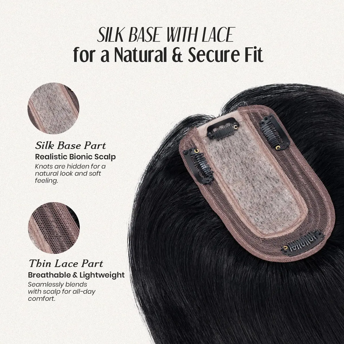 MY-LADY Real Human Hair Topper for Women 7 x 13cm Silk Base 10" Jet Black | Natural, Breathable & Secure - view 2