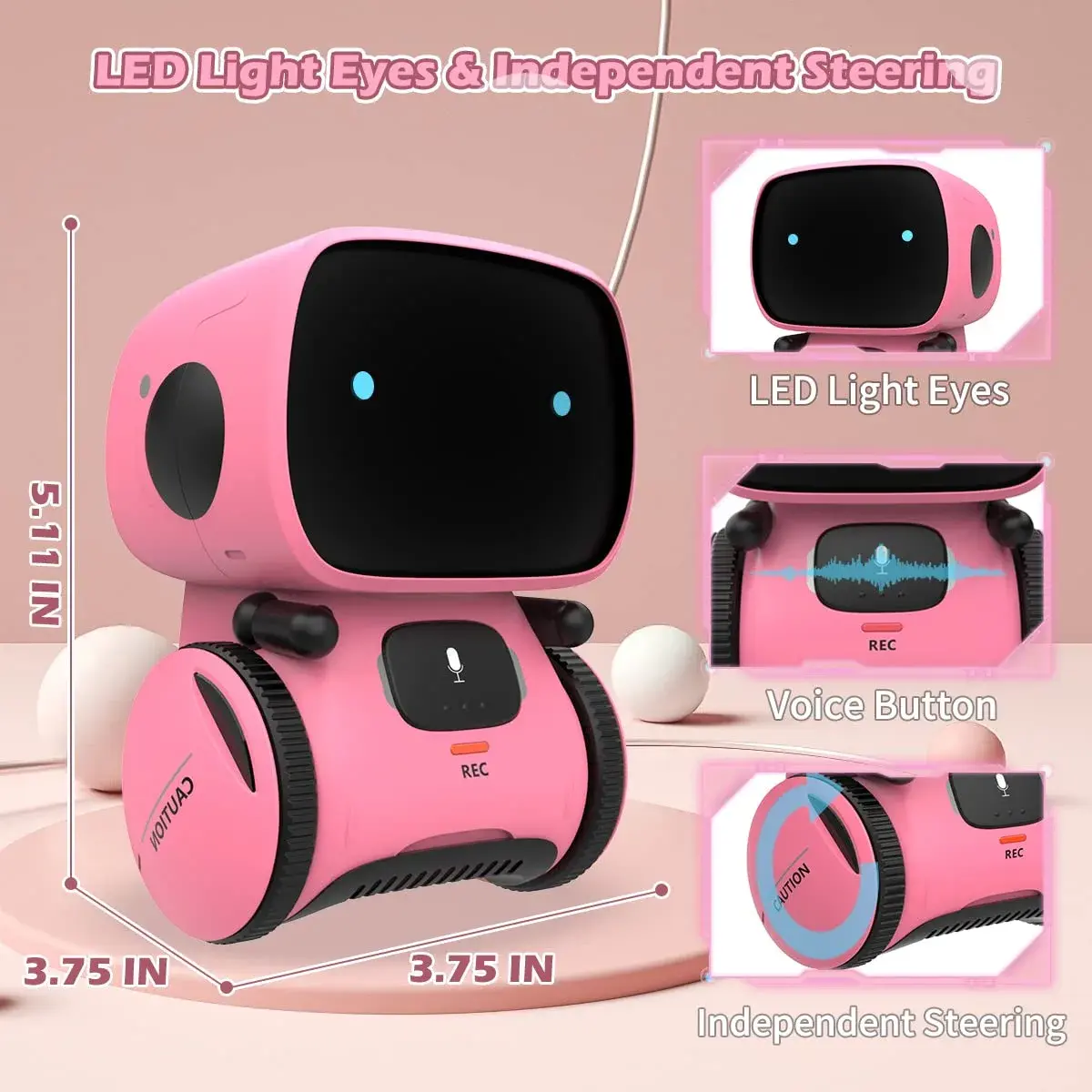 KaeKid Interactive Smart Robot Toy for Girls 3-5, Voice Control, Singing, Dancing, Repeating, Recording | Pink - view 2