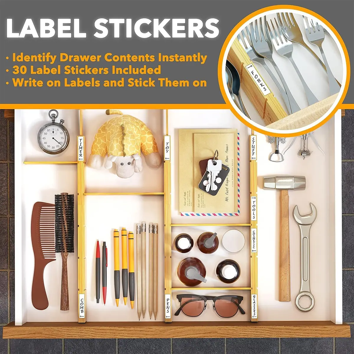 SpaceAid Bamboo Drawer Dividers with Inserts & Labels | Adjustable Expandable Organizer (17-22 in) - view 5