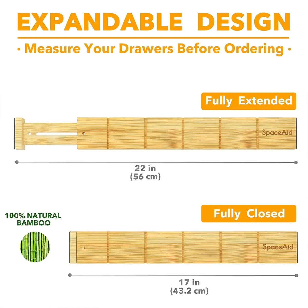 SpaceAid Bamboo Drawer Dividers with Inserts & Labels | Adjustable Expandable Organizer (17-22 in) - view 7