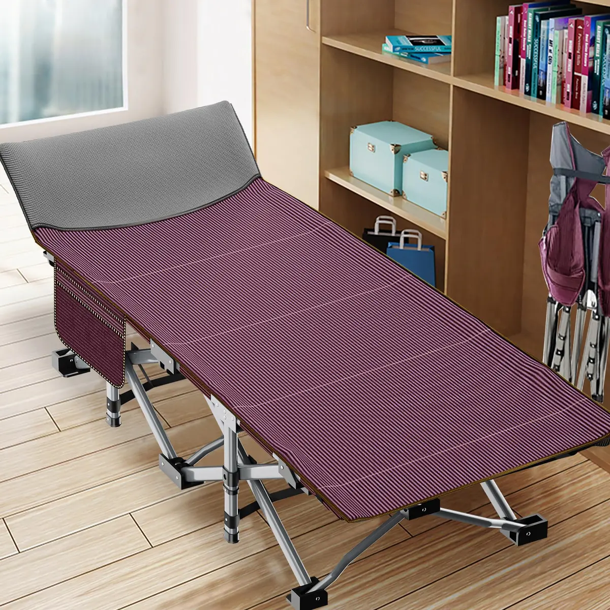 Slsy Folding Camping Cot for Adults with Mat & Carry Bag, 28in Wide, 400kg (880Lbs) - view 3