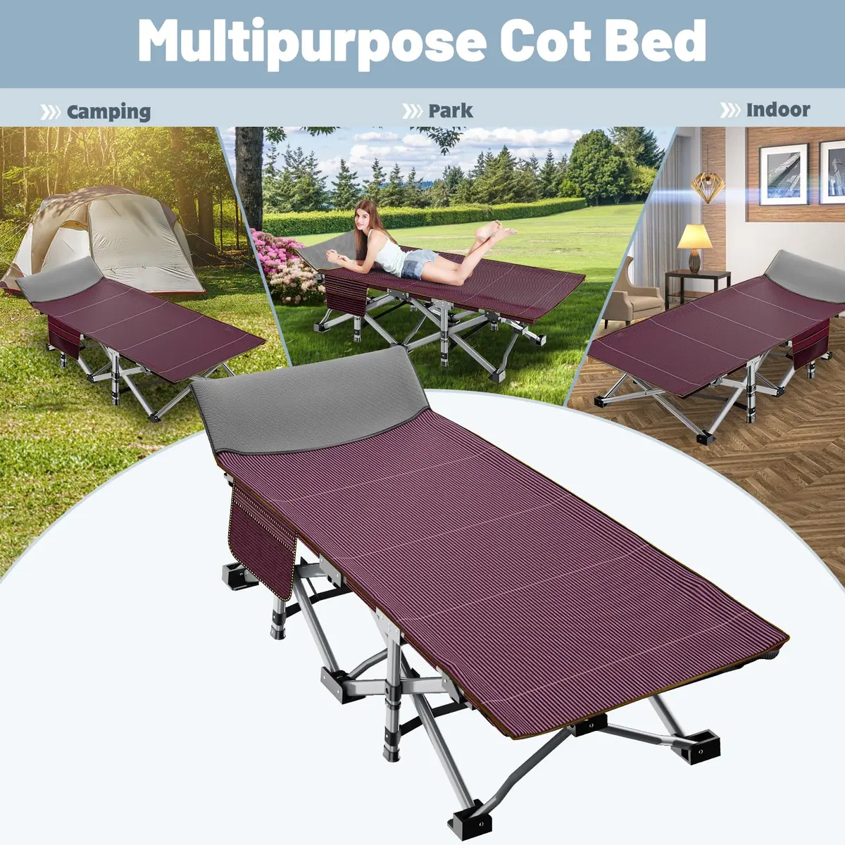 Slsy Folding Camping Cot for Adults with Mat & Carry Bag, 28in Wide, 400kg (880Lbs) - view 4