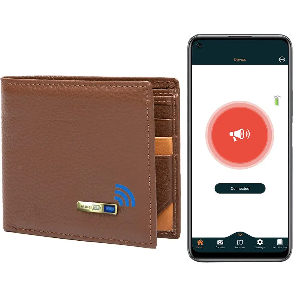 SMART LB Slim Leather Wallet Tracker Card Holder with Bluetooth Finder & App Control | 11 cm (4.3 in) x 9 cm (3.5 in) x 2 cm (0.8 in) - main product image