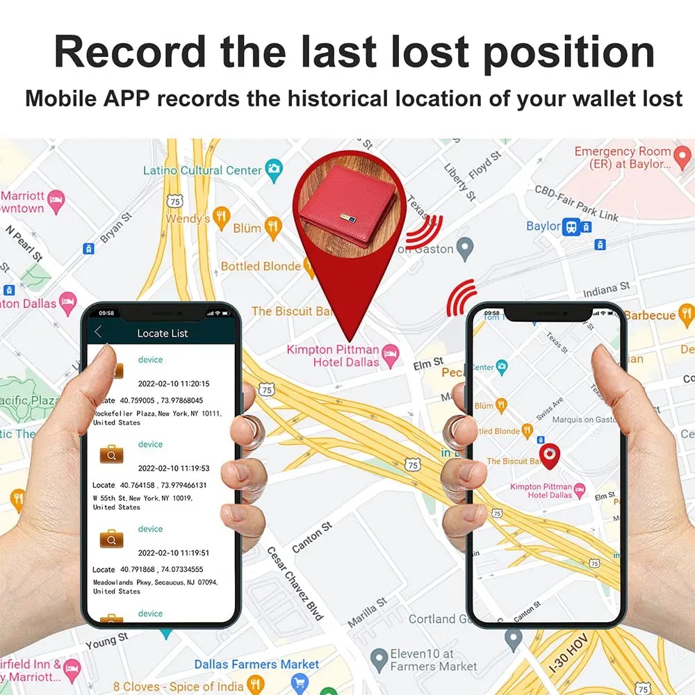 SMART LB Bluetooth Wallet Tracker & Finder with GPS Position Locator, Slim Minimalist Leather Card Holder (Red, Horizontal) - view 5