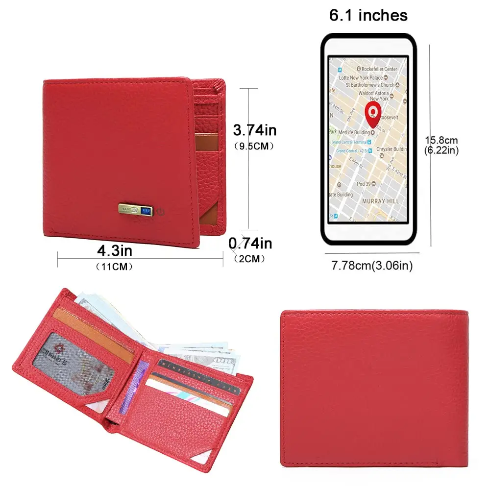 SMART LB Bluetooth Wallet Tracker & Finder with GPS Position Locator, Slim Minimalist Leather Card Holder (Red, Horizontal) - view 6