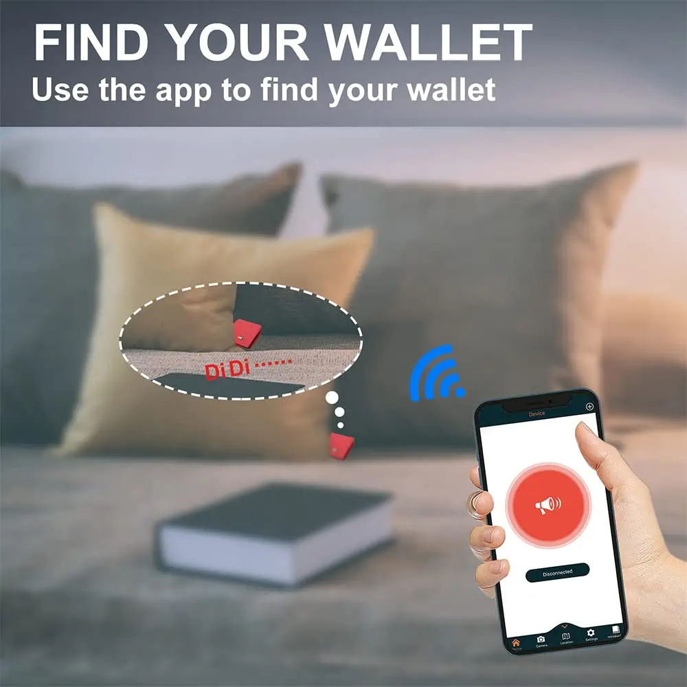 SMART LB Bluetooth Wallet Tracker & Finder with GPS Position Locator, Slim Minimalist Leather Card Holder (Red, Horizontal) - view 3