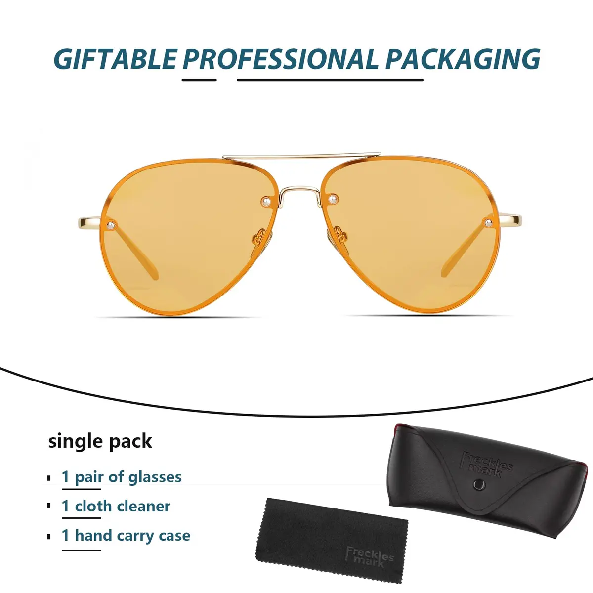 Freckles Mark Classic Oversized Aviator Sunglasses Gold Orange 62mm | UV400 Protection - view 7