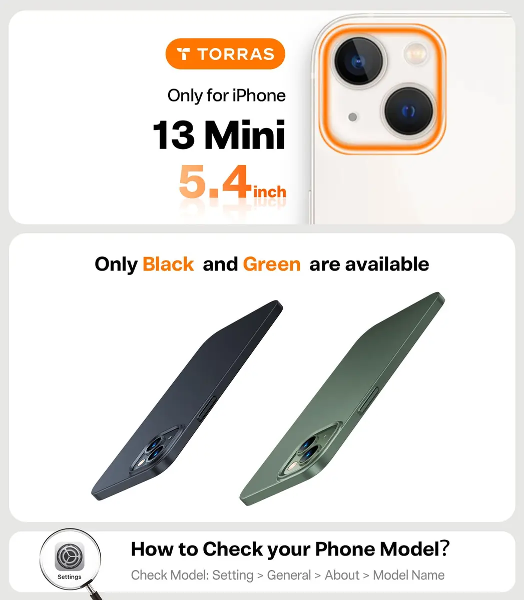 TORRAS Slim Fit for iPhone 13 Mini Case Thin 6.3" Velvety Matte Black | Ultra-Thin & Protective - view 2