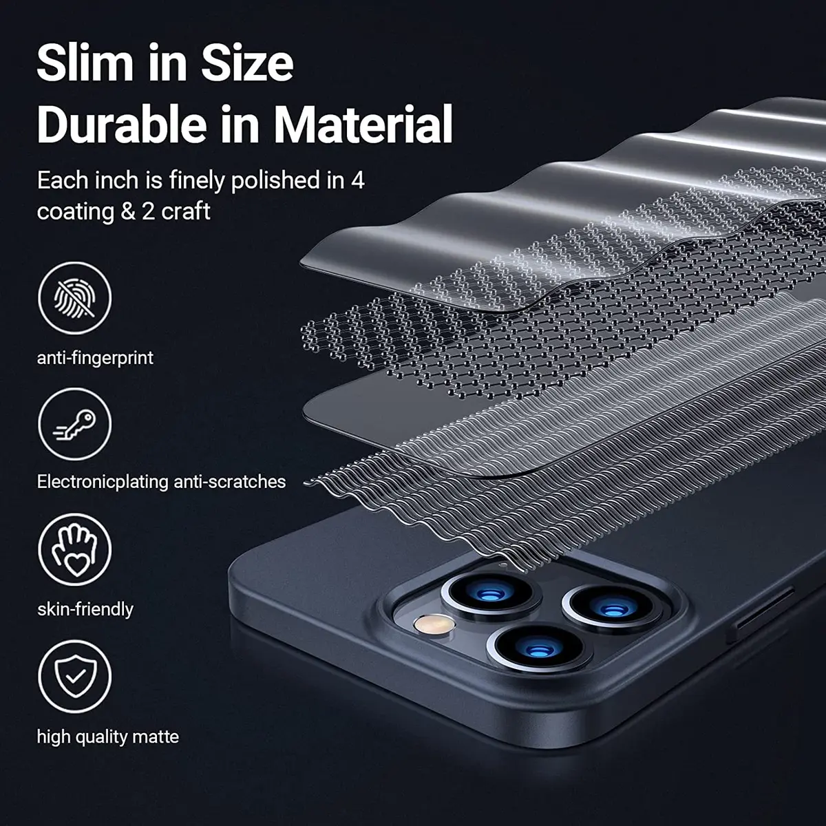 TORRAS Slim Fit for iPhone 13 Pro Case 6.1 Inch | Never Yellowing, Ultra Thin, Matte Black - view 6