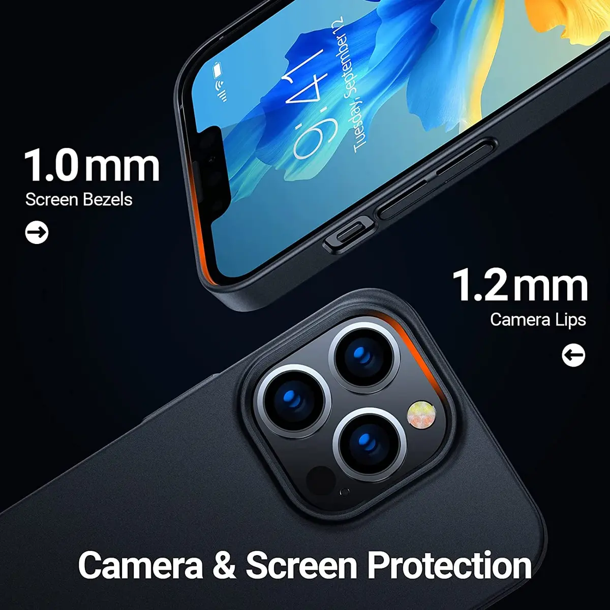 TORRAS Slim Fit for iPhone 13 Pro Case 6.1 Inch | Never Yellowing, Ultra Thin, Matte Black - view 8