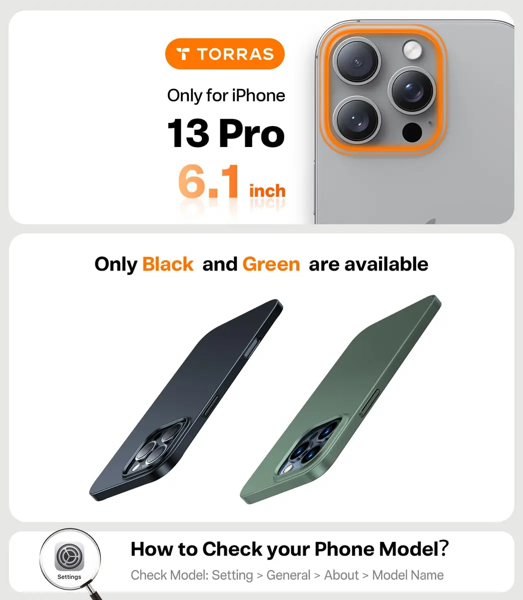 TORRAS Slim Fit for iPhone 13 Pro Case 6.1 Inch | Never Yellowing, Ultra Thin, Matte Black - view 2
