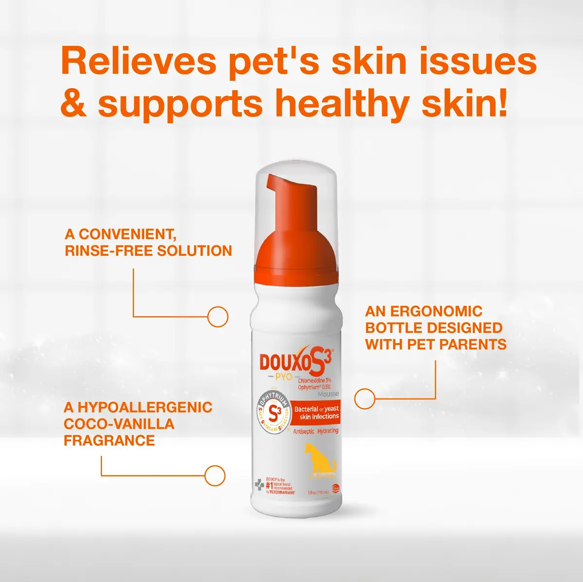 Douxo S3 PYO Medicated Dog Mousse 150 mL | Supports Bacterial & Yeast Skin Infections - view 5