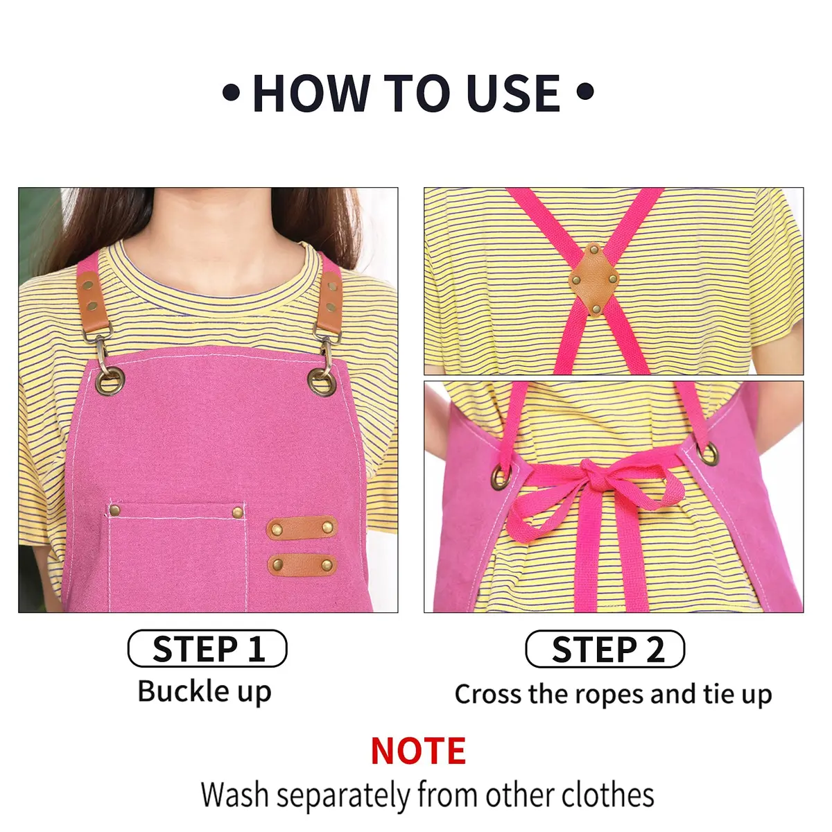 ZOMAO Apron for Women | Cotton Canvas Cross Back Apron with Pockets, Pink, Adjustable Strap (One Size) - view 6